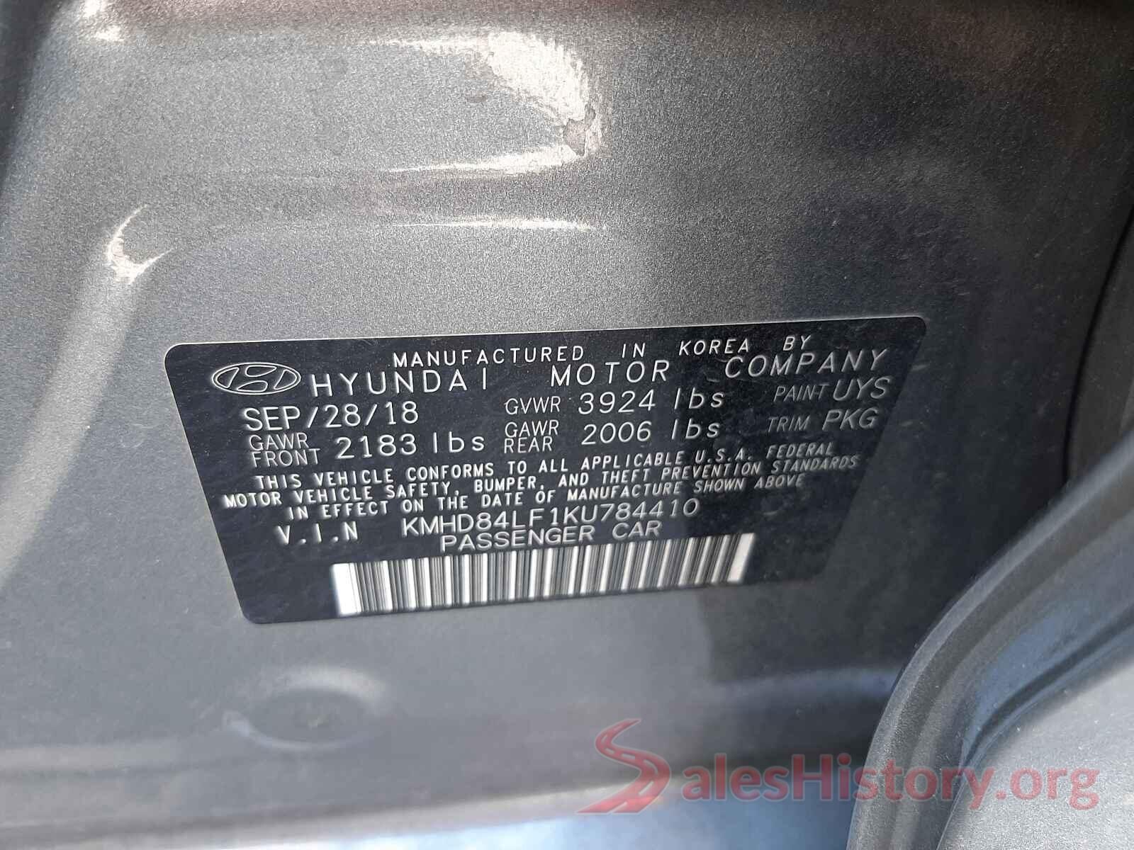 KMHD84LF1KU784410 2019 HYUNDAI ELANTRA