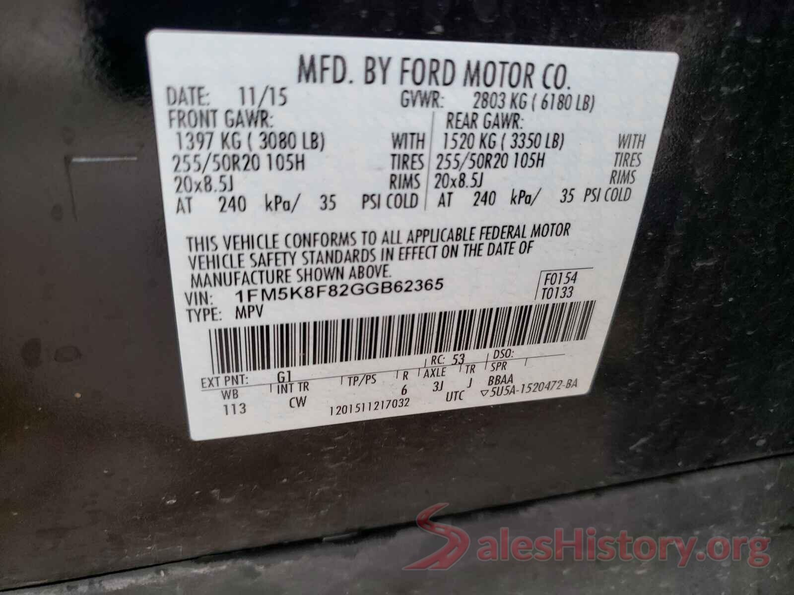 1FM5K8F82GGB62365 2016 FORD EXPLORER