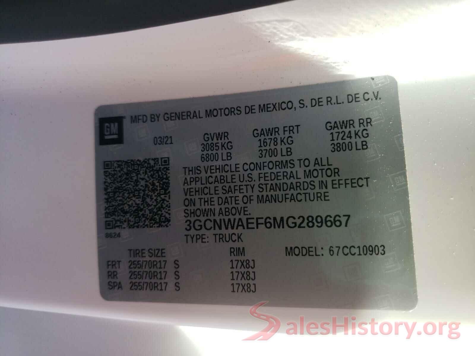 3GCNWAEF6MG289667 2021 CHEVROLET SILVERADO