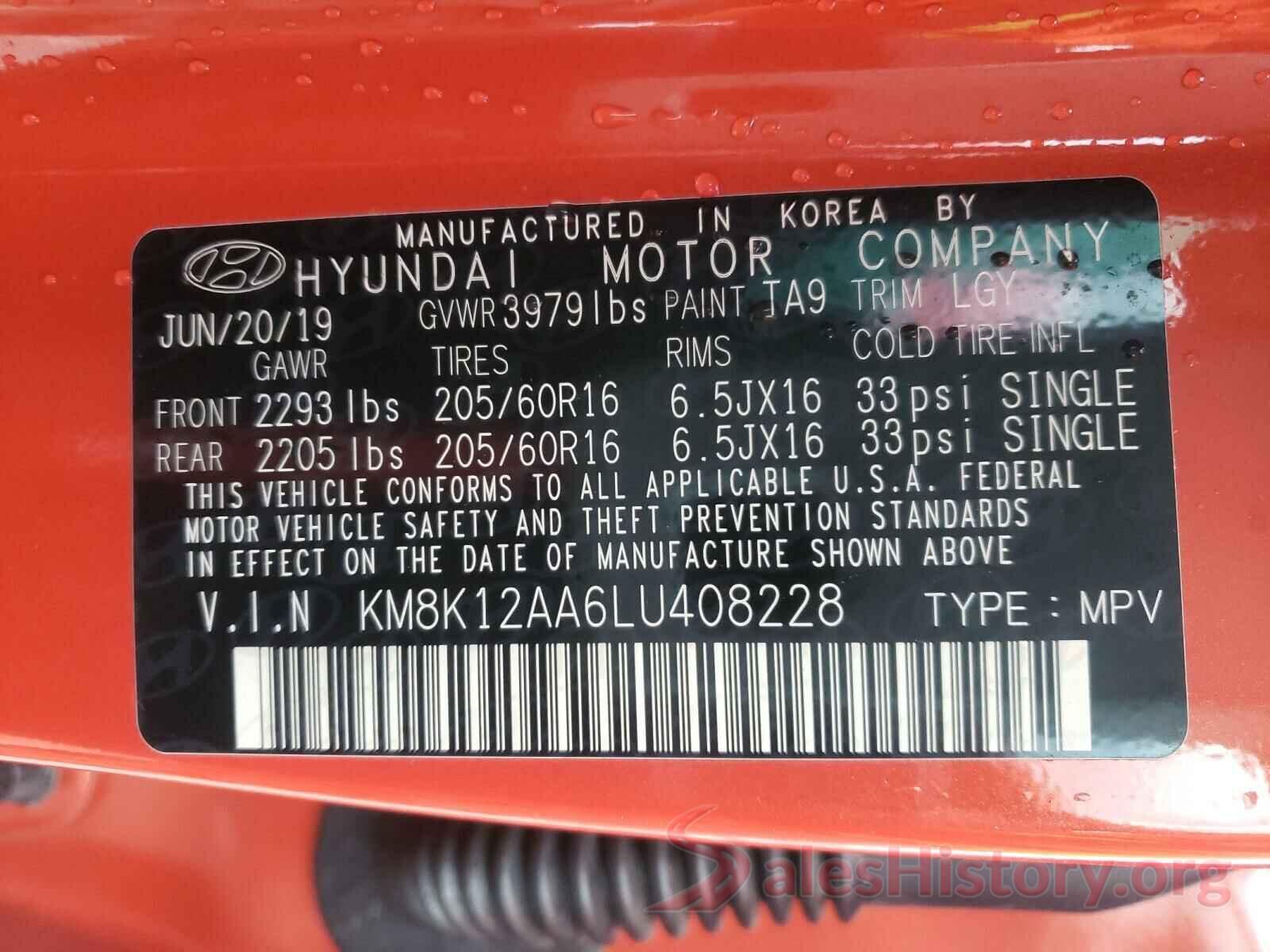 KM8K12AA6LU408228 2020 HYUNDAI KONA