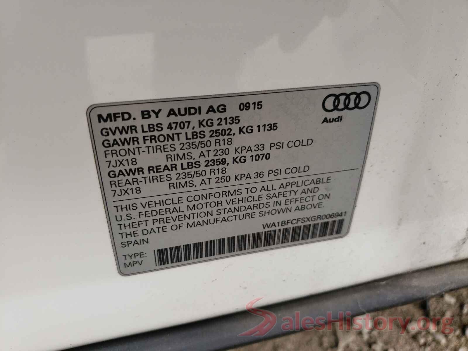 WA1BFCFSXGR006941 2016 AUDI Q3