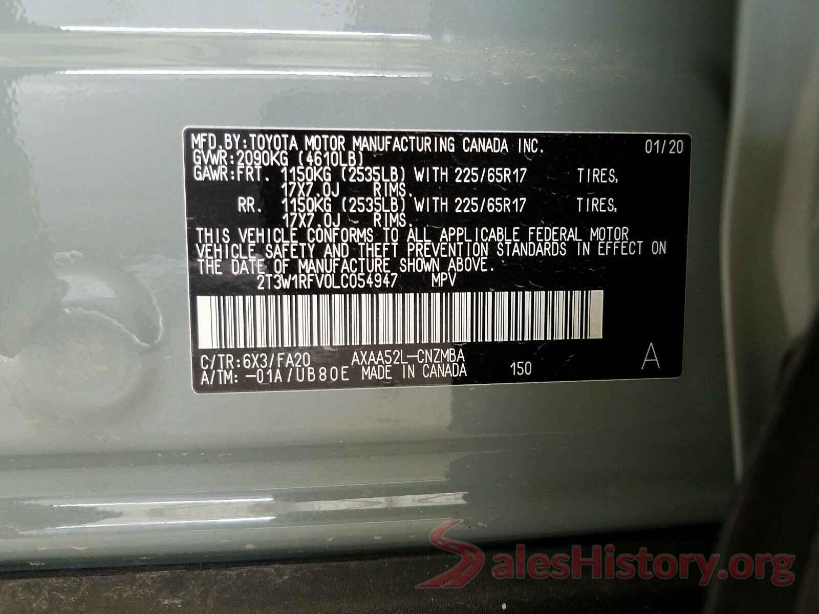 2T3W1RFV0LC054947 2020 TOYOTA RAV4