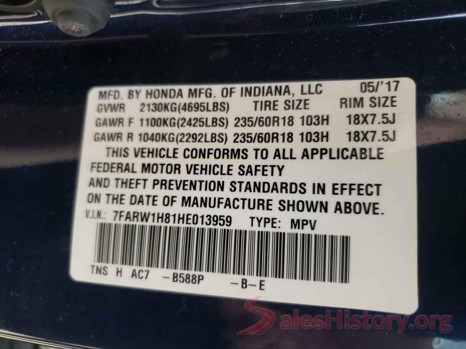 7FARW1H81HE013959 2017 HONDA CRV