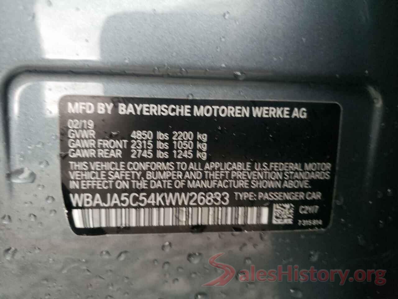 WBAJA5C54KWW26833 2019 BMW 5 SERIES