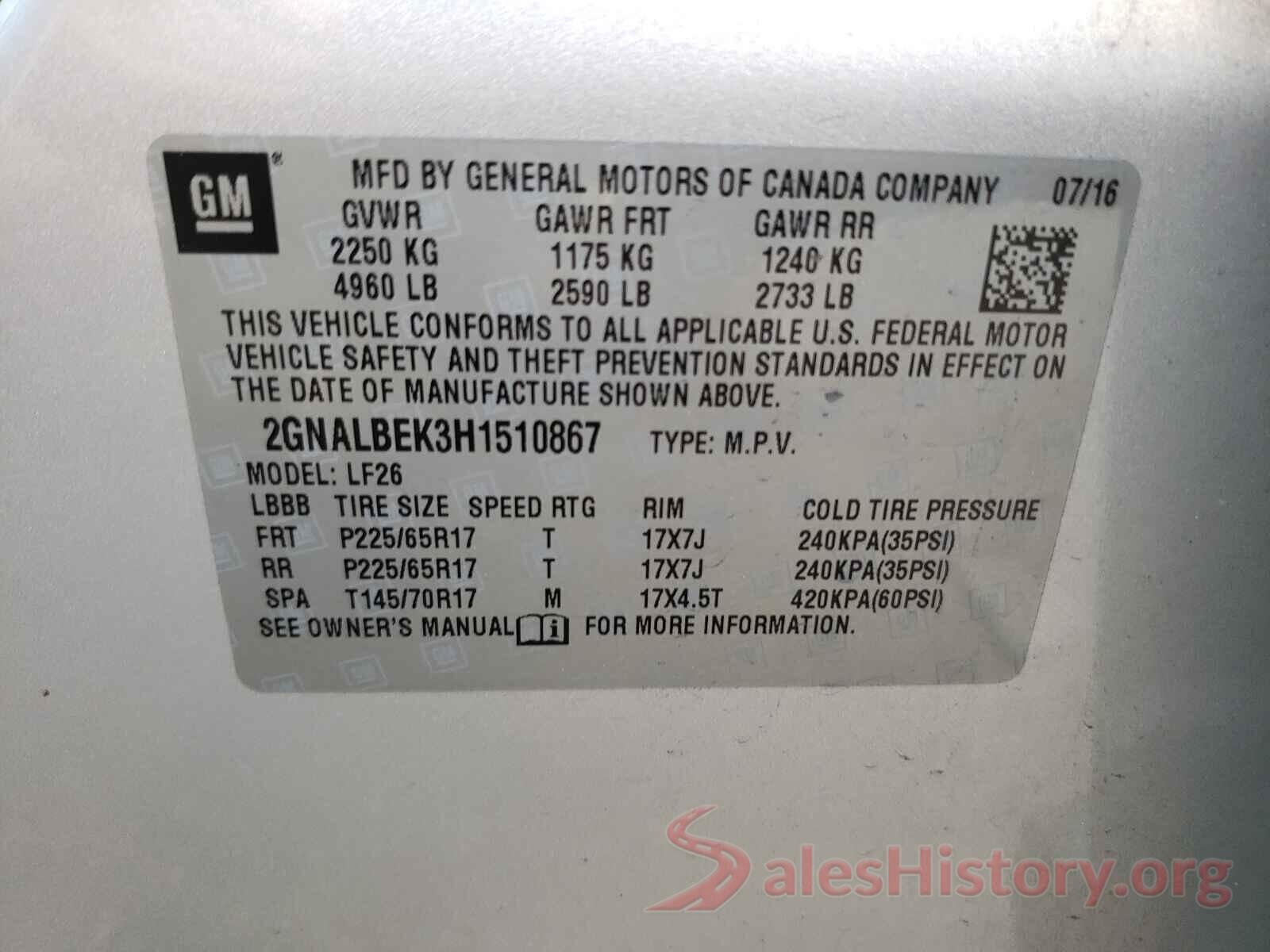 2GNALBEK3H1510867 2017 CHEVROLET EQUINOX