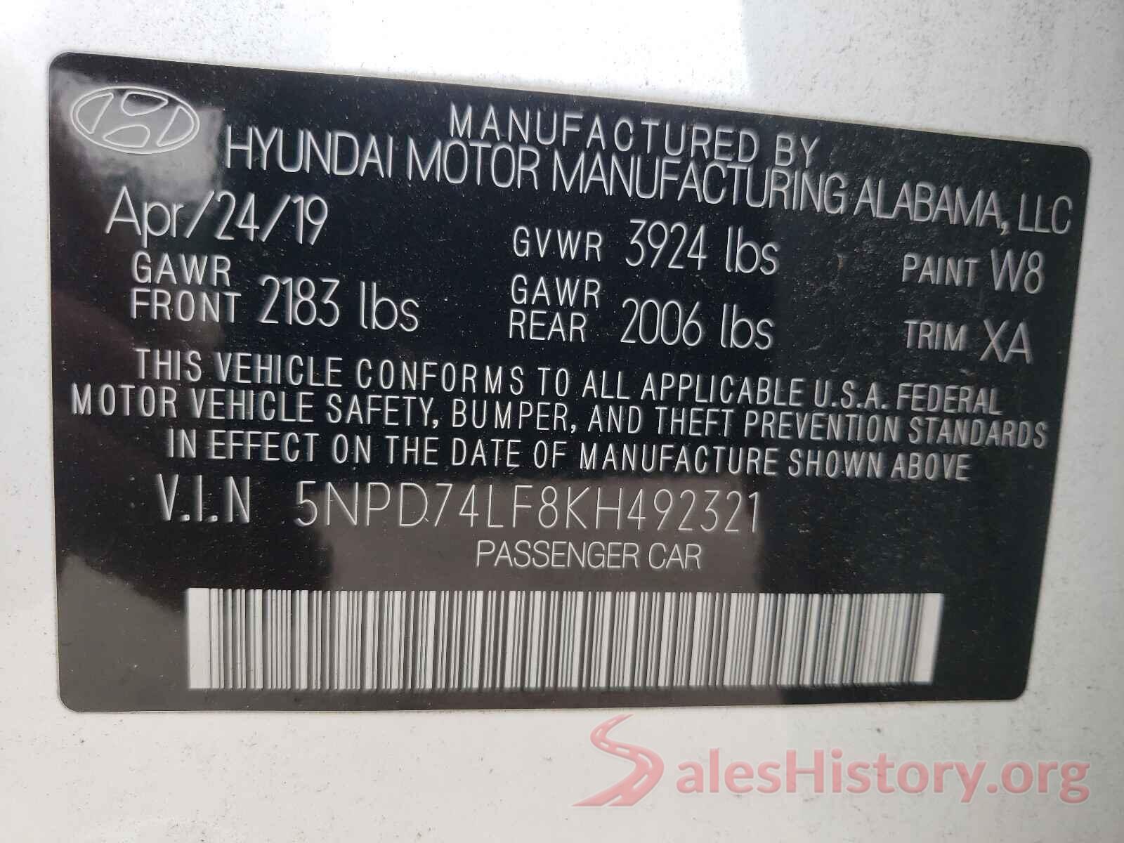 5NPD74LF8KH492321 2019 HYUNDAI ELANTRA