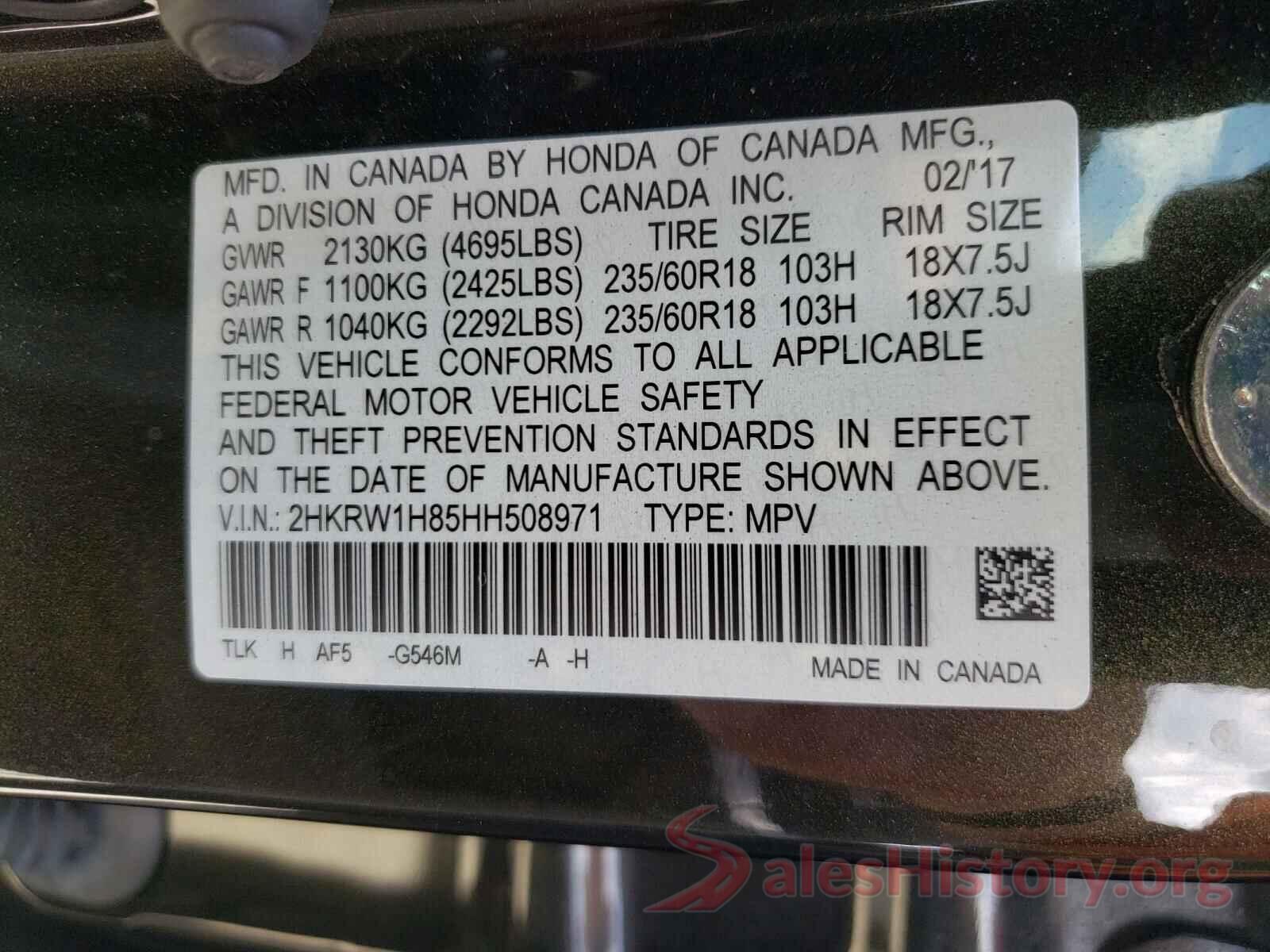 2HKRW1H85HH508971 2017 HONDA CRV