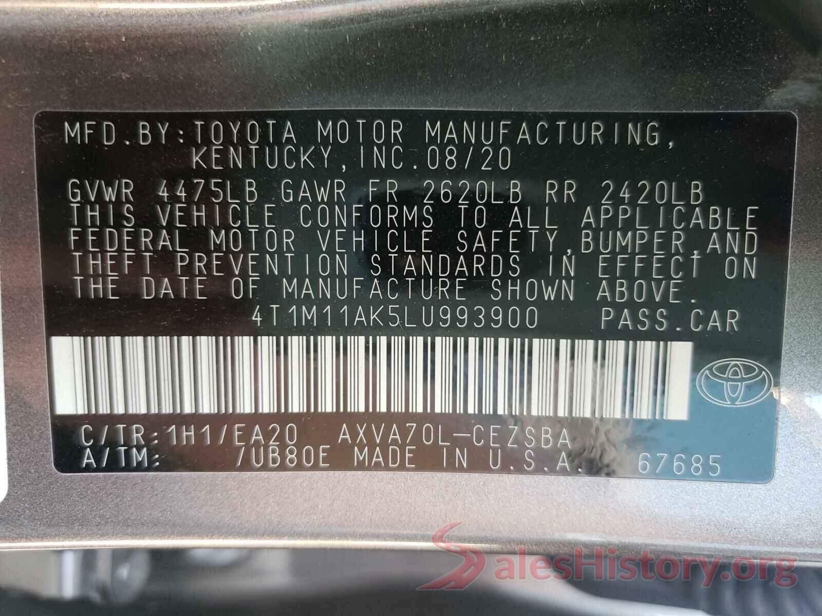 4T1M11AK5LU993900 2020 TOYOTA CAMRY