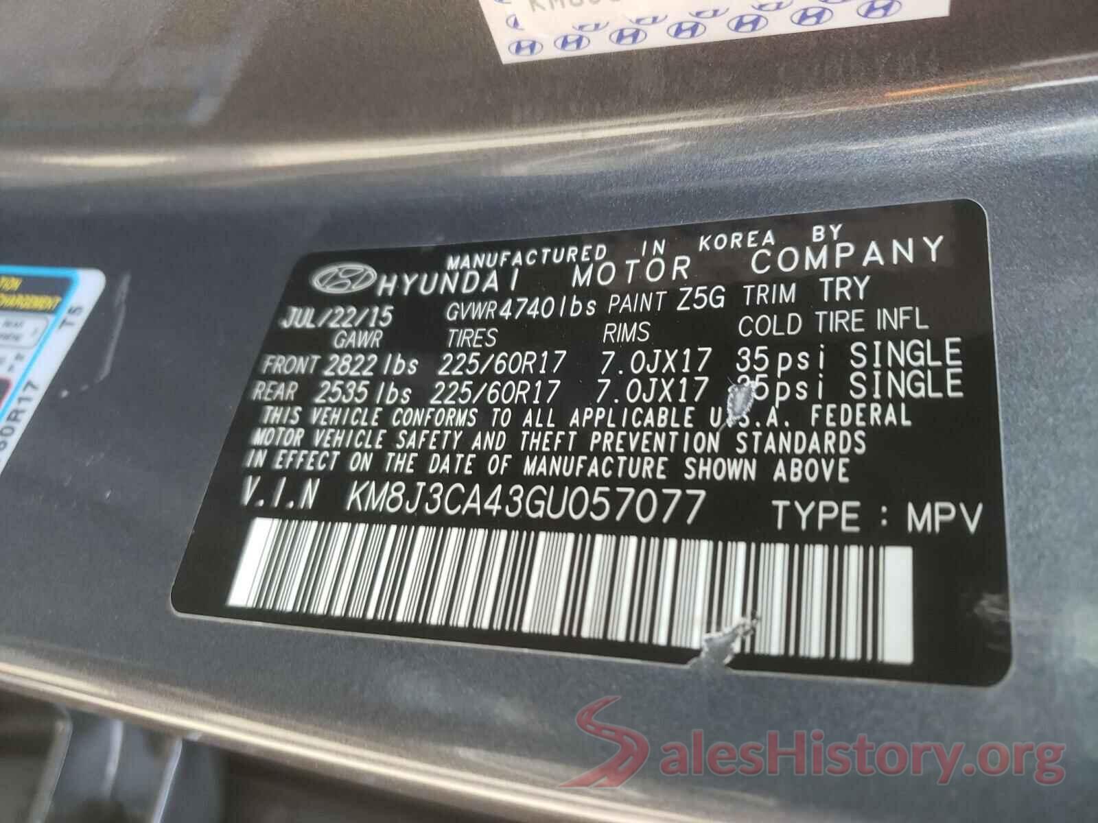 KM8J3CA43GU057077 2016 HYUNDAI TUCSON