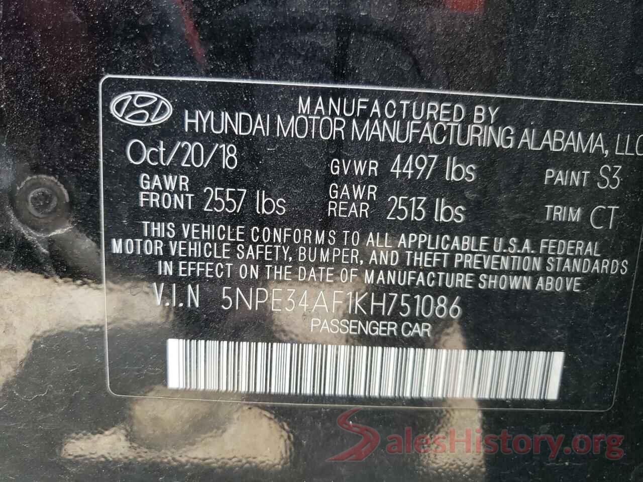 5NPE34AF1KH751086 2019 HYUNDAI SONATA