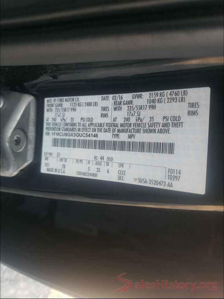 1FMCU9GX3GUC54146 2016 FORD ESCAPE