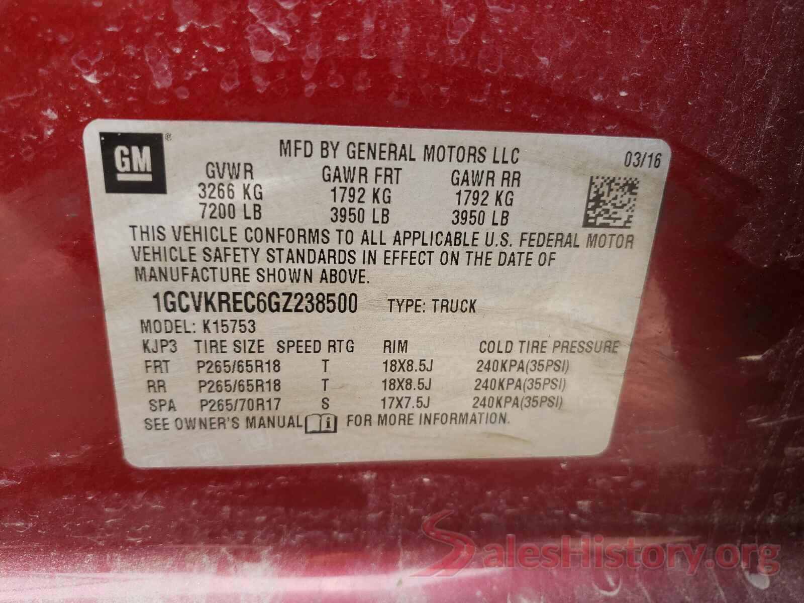 1GCVKREC6GZ238500 2016 CHEVROLET SILVERADO