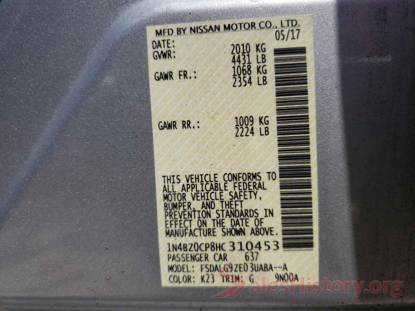 1N4BZ0CP8HC310453 2017 NISSAN LEAF