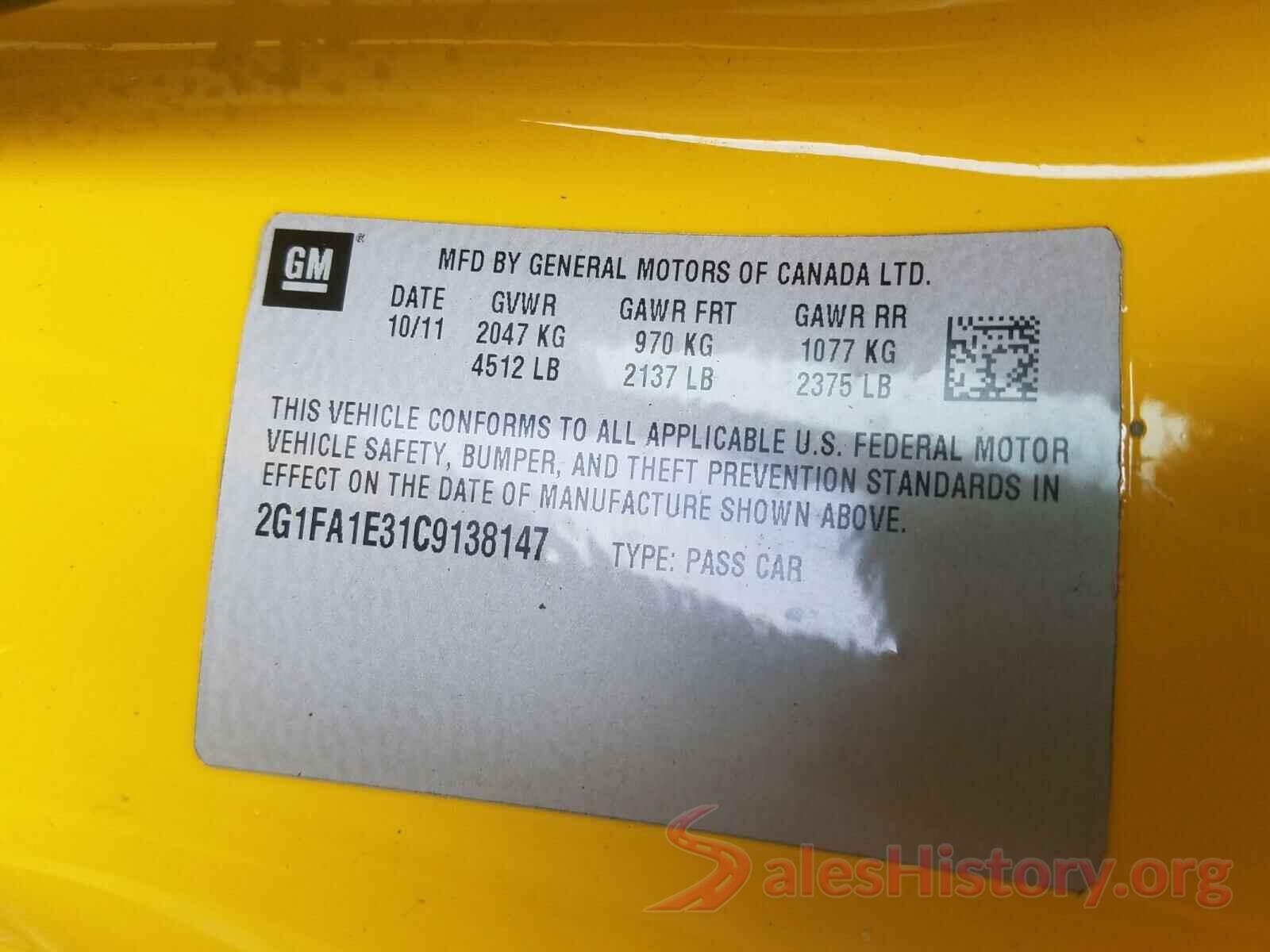 2G1FA1E31C9138147 2012 CHEVROLET CAMARO