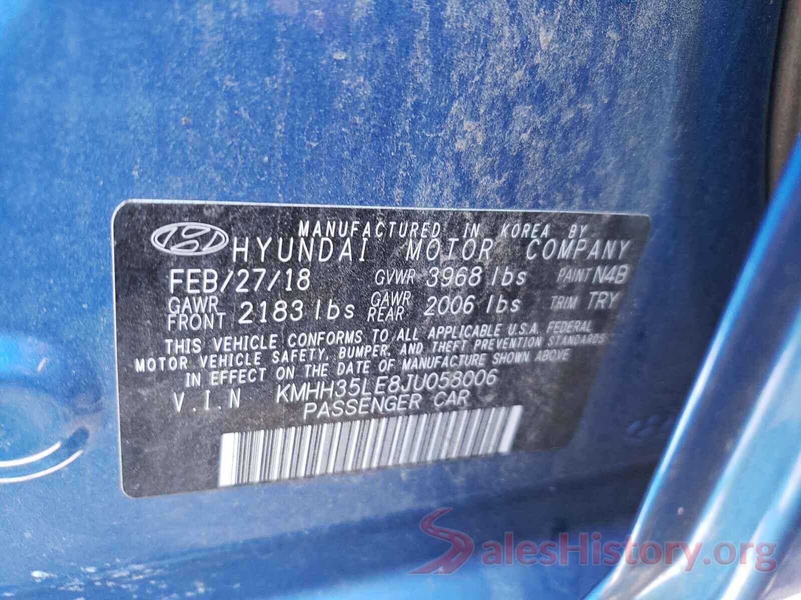 KMHH35LE8JU058006 2018 HYUNDAI ELANTRA