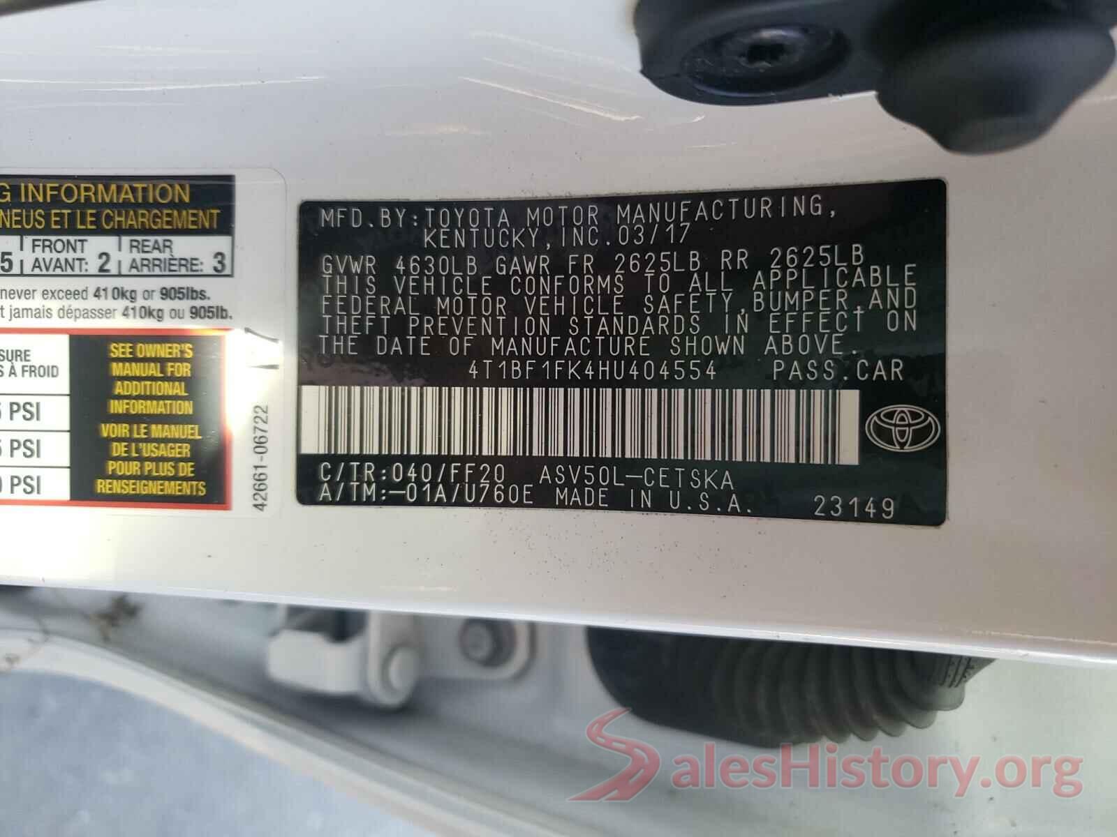 4T1BF1FK4HU404554 2017 TOYOTA CAMRY