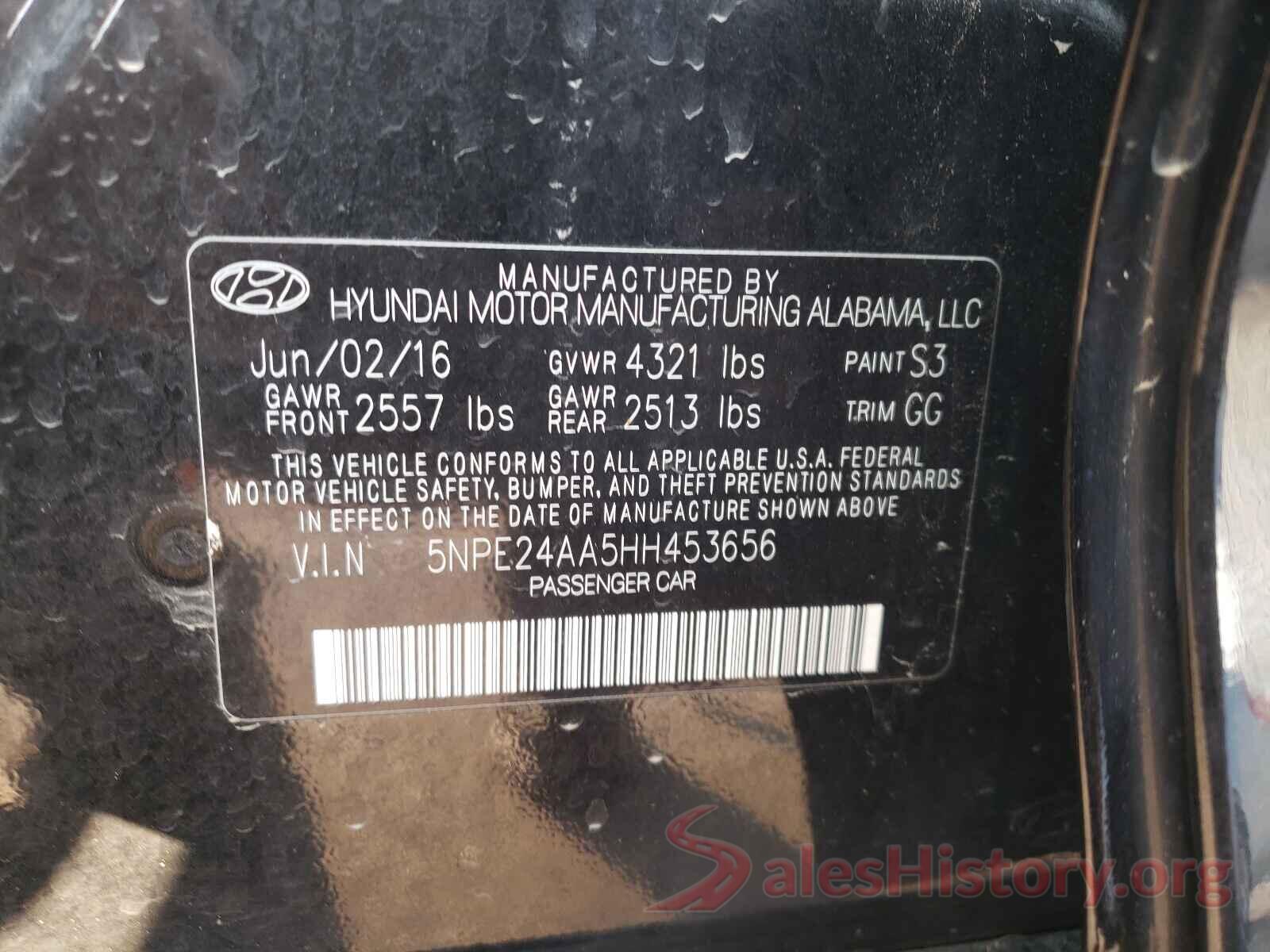 5NPE24AA5HH453656 2017 HYUNDAI SONATA