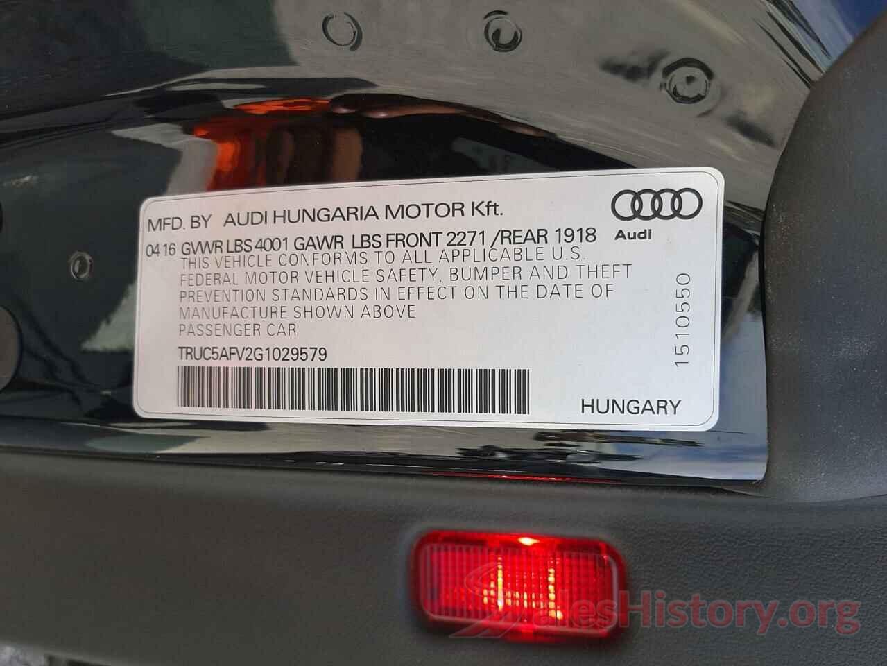 TRUC5AFV2G1029579 2016 AUDI TT