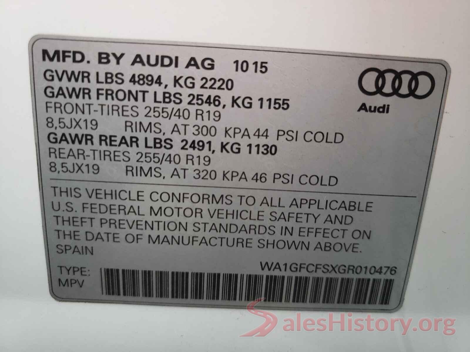 WA1GFCFSXGR010476 2016 AUDI Q3