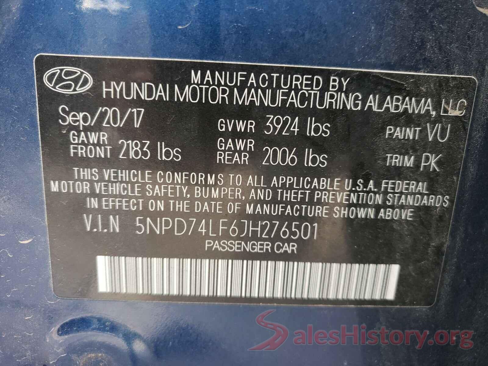 5NPD74LF6JH276501 2018 HYUNDAI ELANTRA