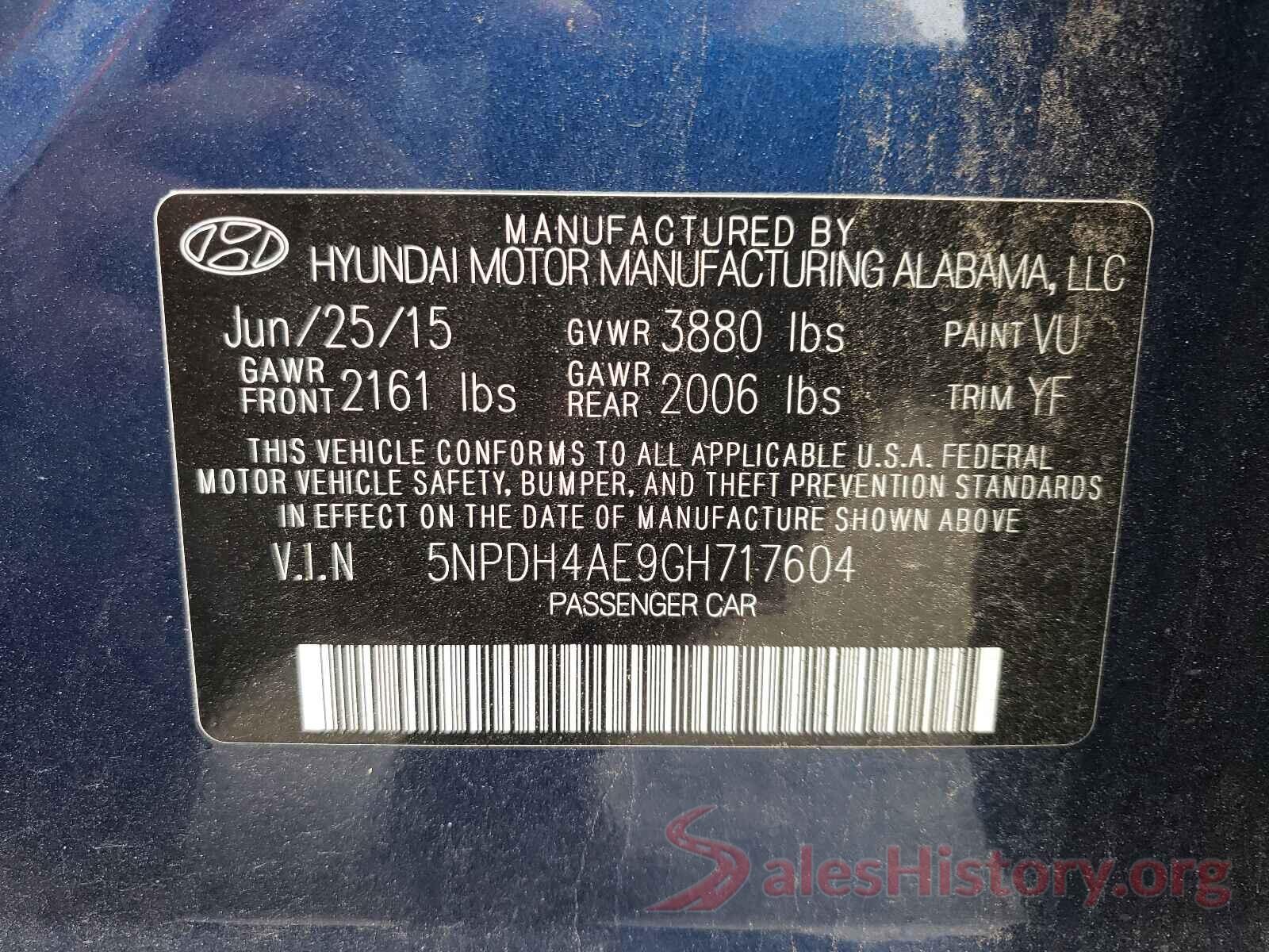 5NPDH4AE9GH717604 2016 HYUNDAI ELANTRA