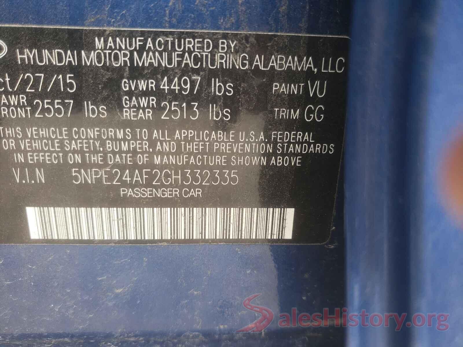 5NPE24AF2GH332335 2016 HYUNDAI SONATA