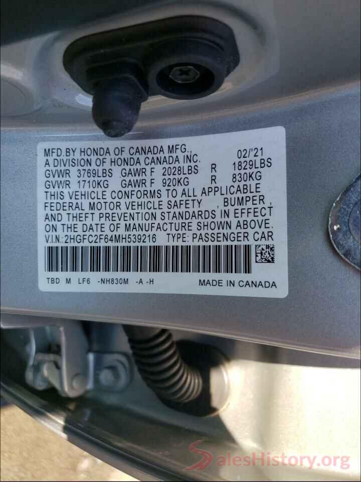 2HGFC2F64MH539216 2021 HONDA CIVIC