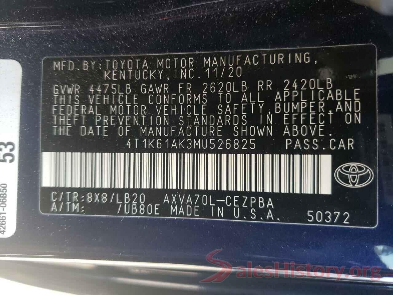 4T1K61AK3MU526825 2021 TOYOTA CAMRY