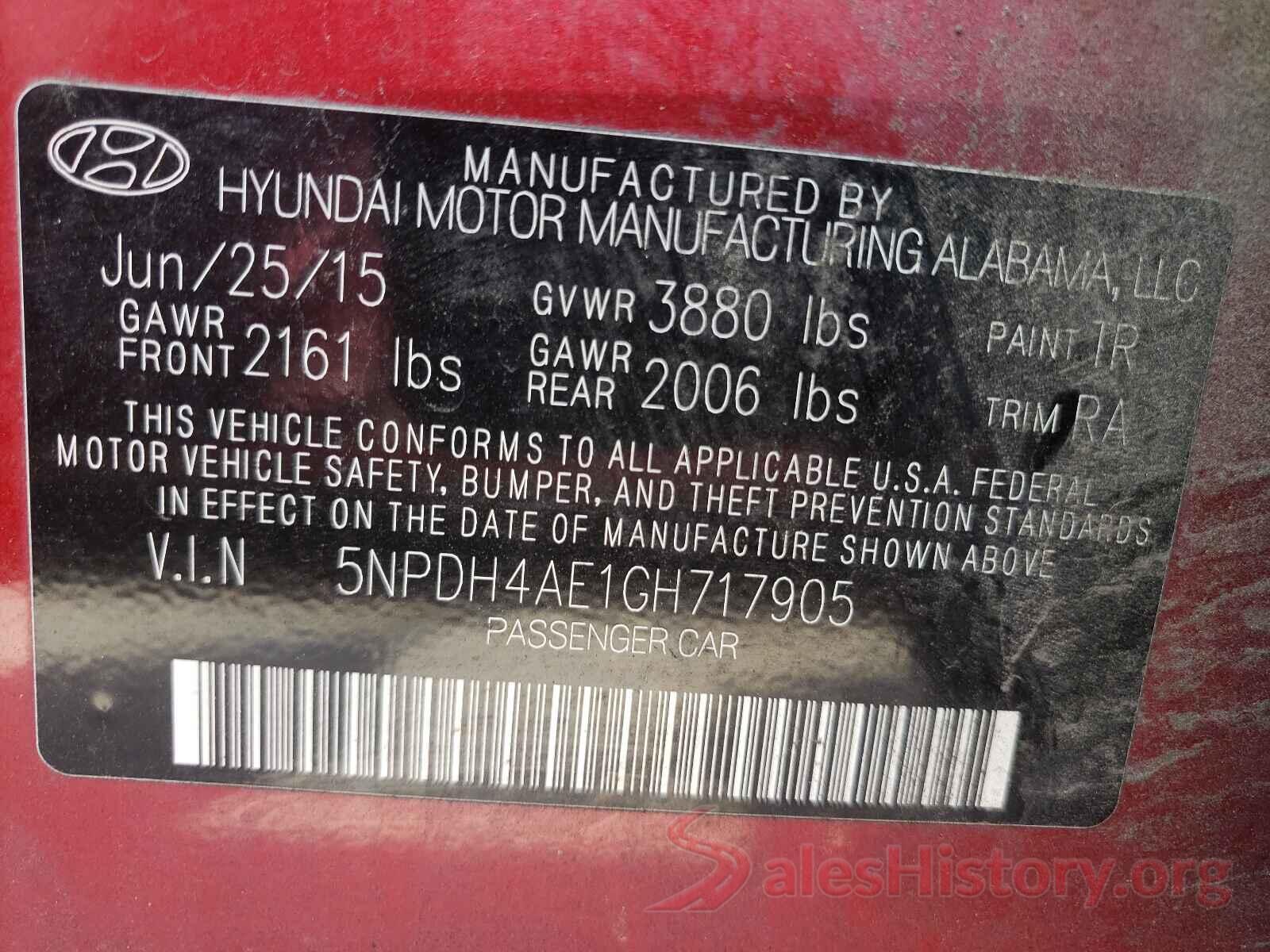 5NPDH4AE1GH717905 2016 HYUNDAI ELANTRA