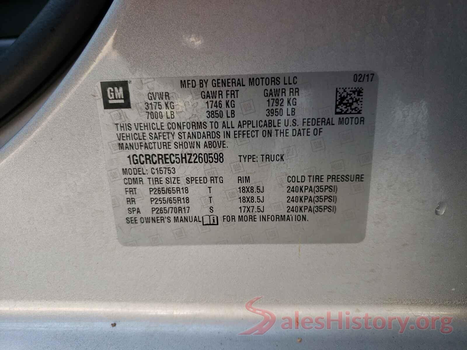 1GCRCREC5HZ260598 2017 CHEVROLET SILVERADO