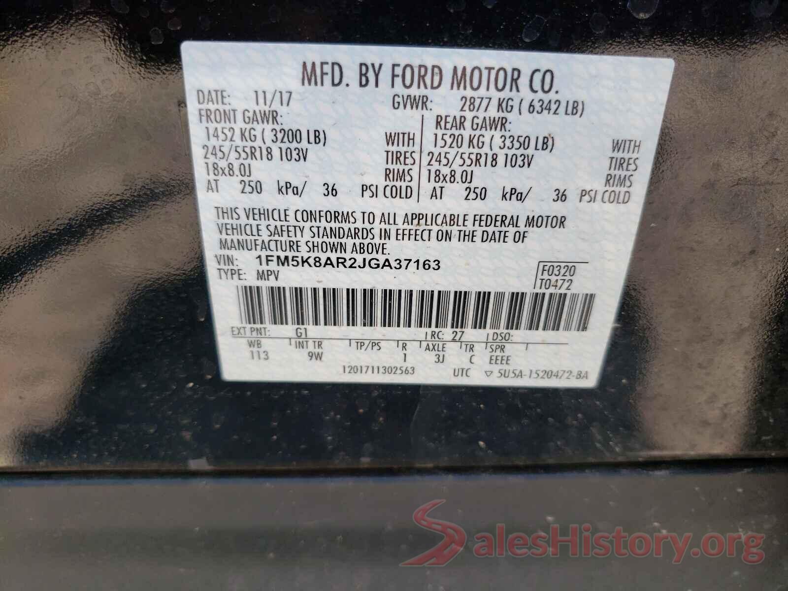 1FM5K8AR2JGA37163 2018 FORD EXPLORER