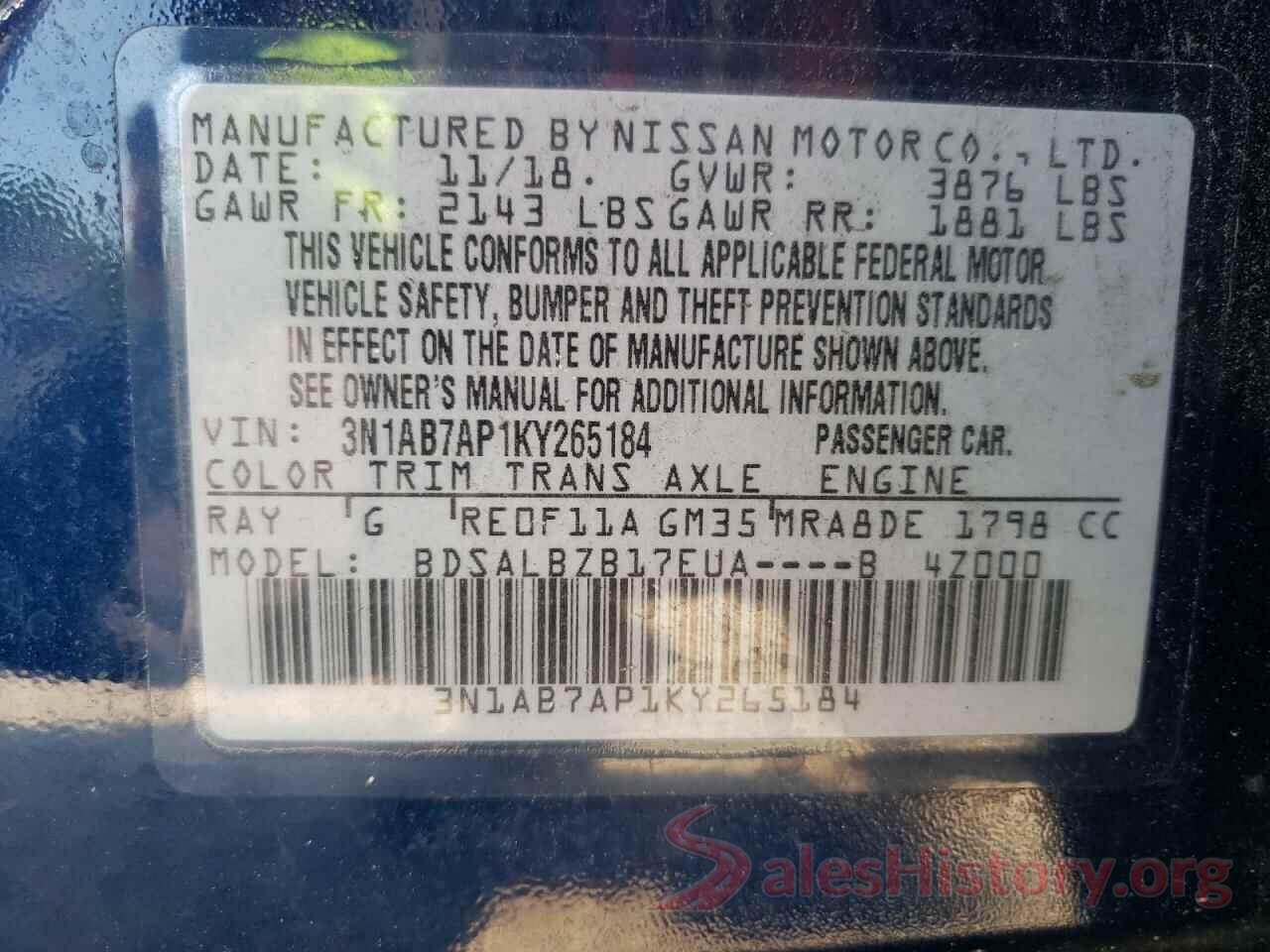 3N1AB7AP1KY265184 2019 NISSAN SENTRA