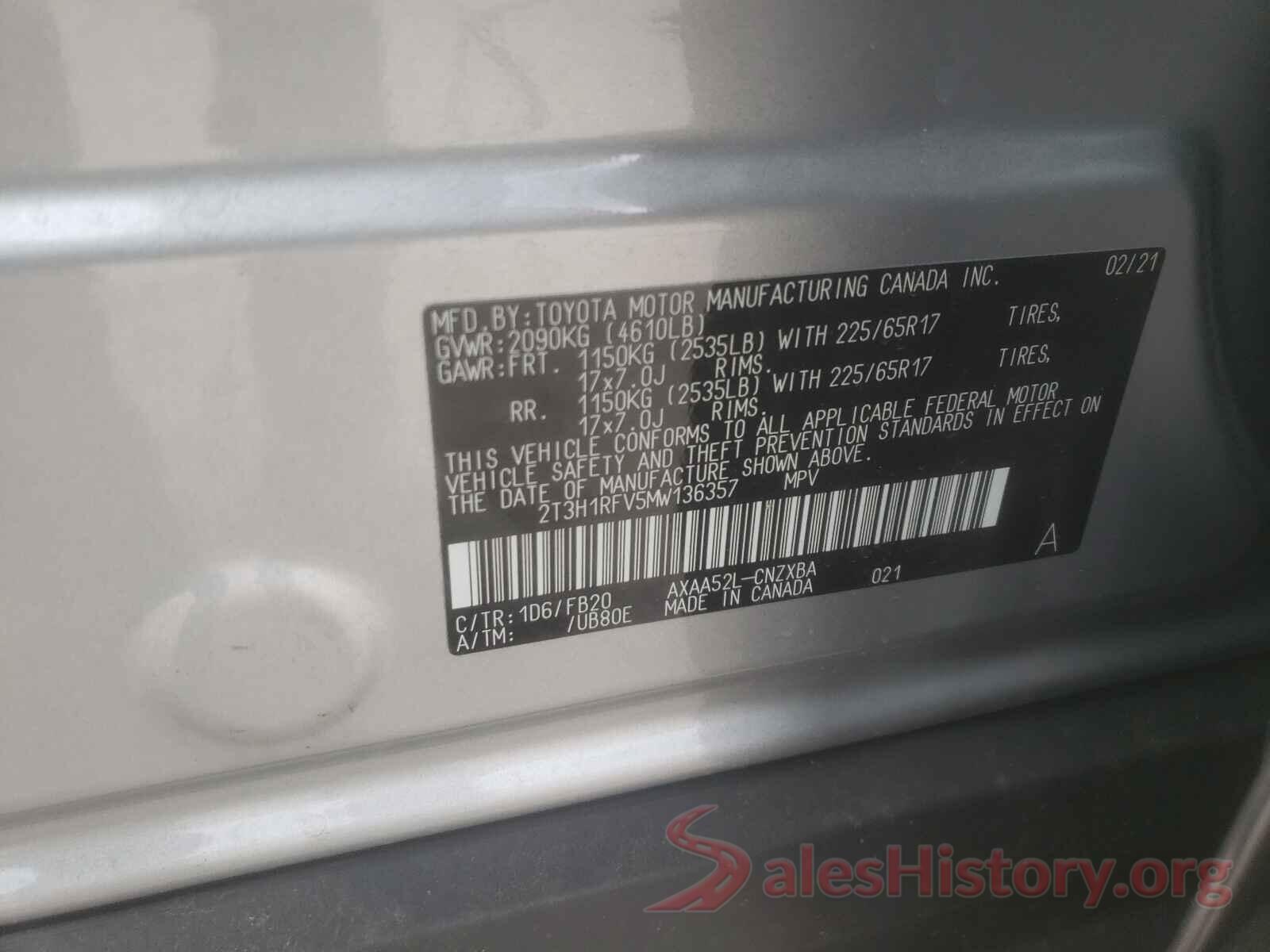 2T3H1RFV5MW136357 2021 TOYOTA RAV4