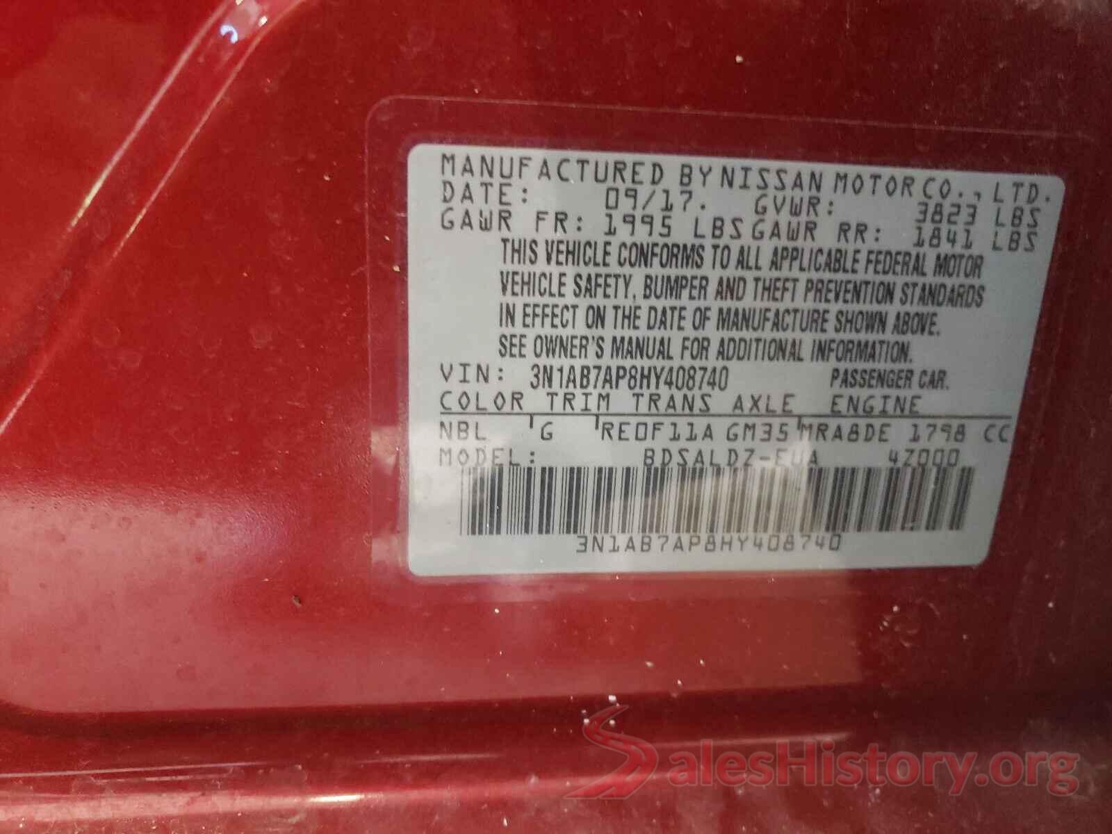 3N1AB7AP8HY408740 2017 NISSAN SENTRA