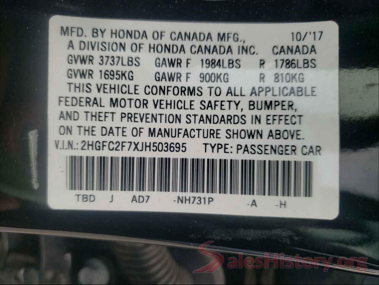 2HGFC2F7XJH503695 2018 HONDA CIVIC