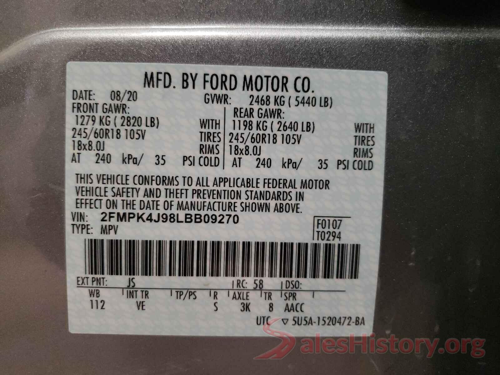 2FMPK4J98LBB09270 2020 FORD EDGE