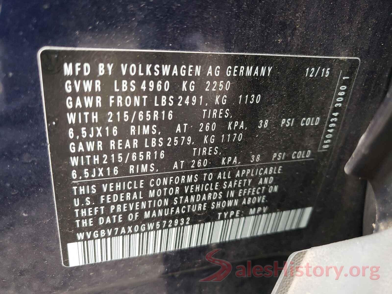 WVGBV7AX0GW572932 2016 VOLKSWAGEN TIGUAN