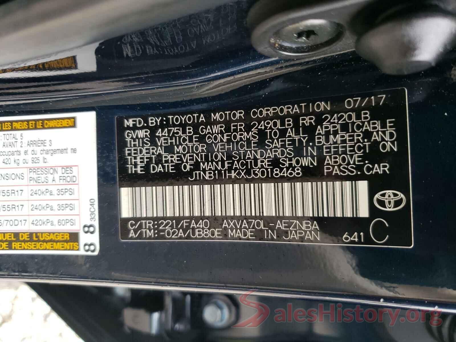 JTNB11HKXJ3018468 2018 TOYOTA CAMRY