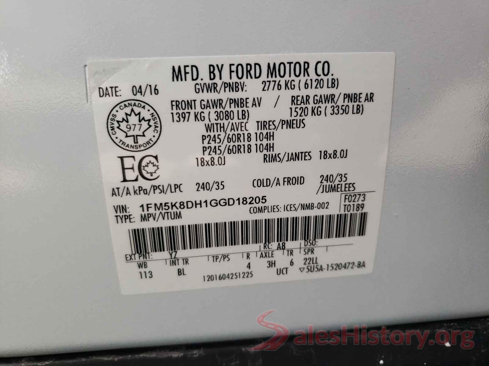 1FM5K8DH1GGD18205 2016 FORD EXPLORER