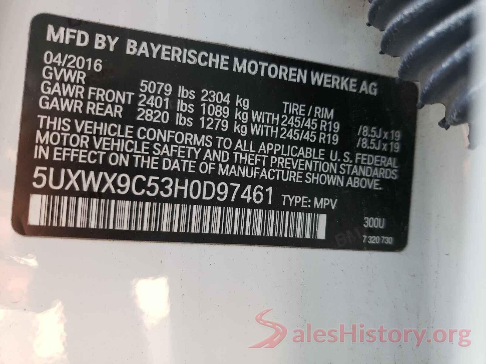 5UXWX9C53H0D97461 2017 BMW X3