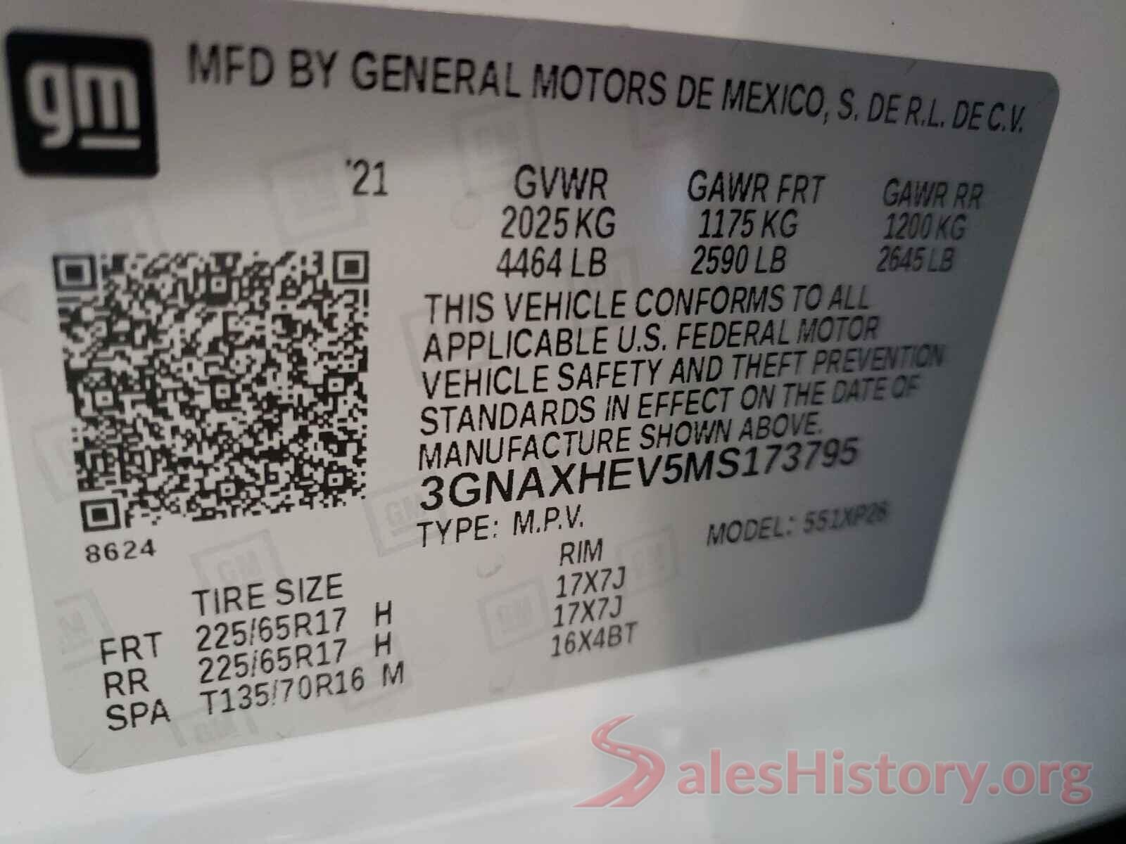 3GNAXHEV5MS173795 2021 CHEVROLET EQUINOX