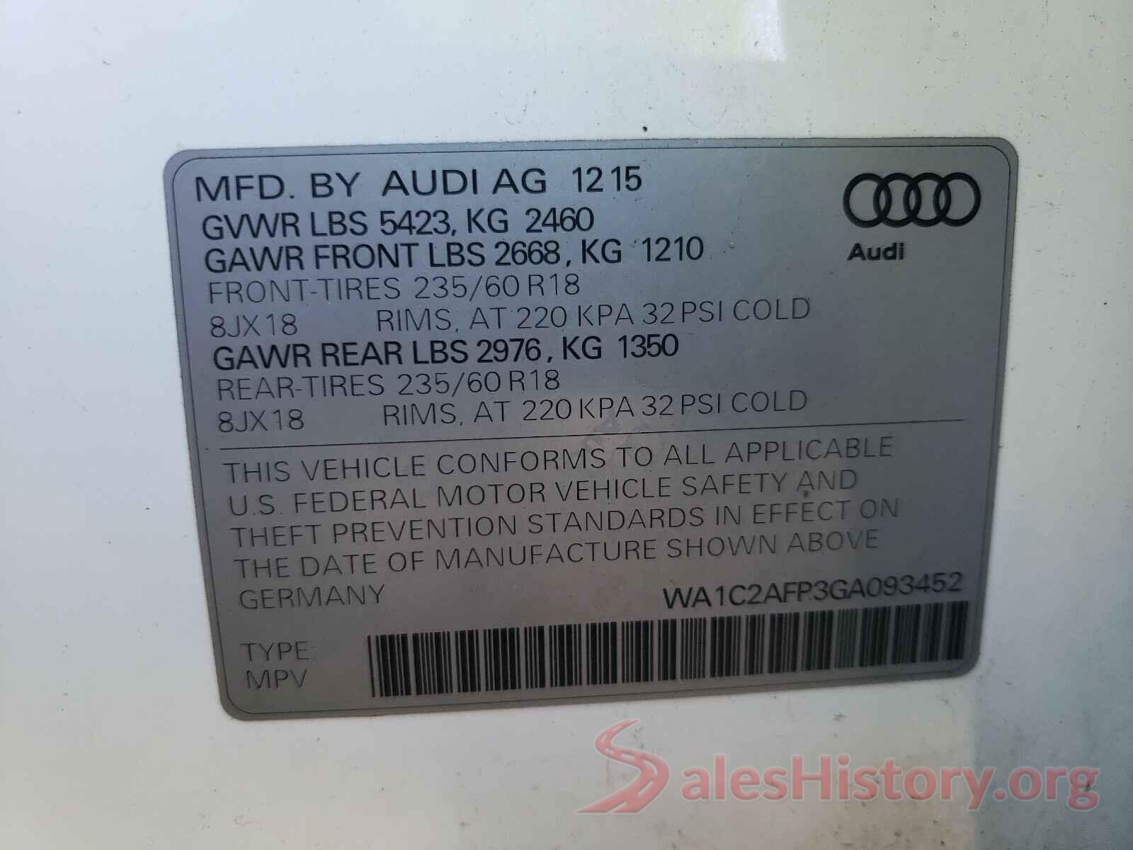 WA1C2AFP3GA093452 2016 AUDI Q5