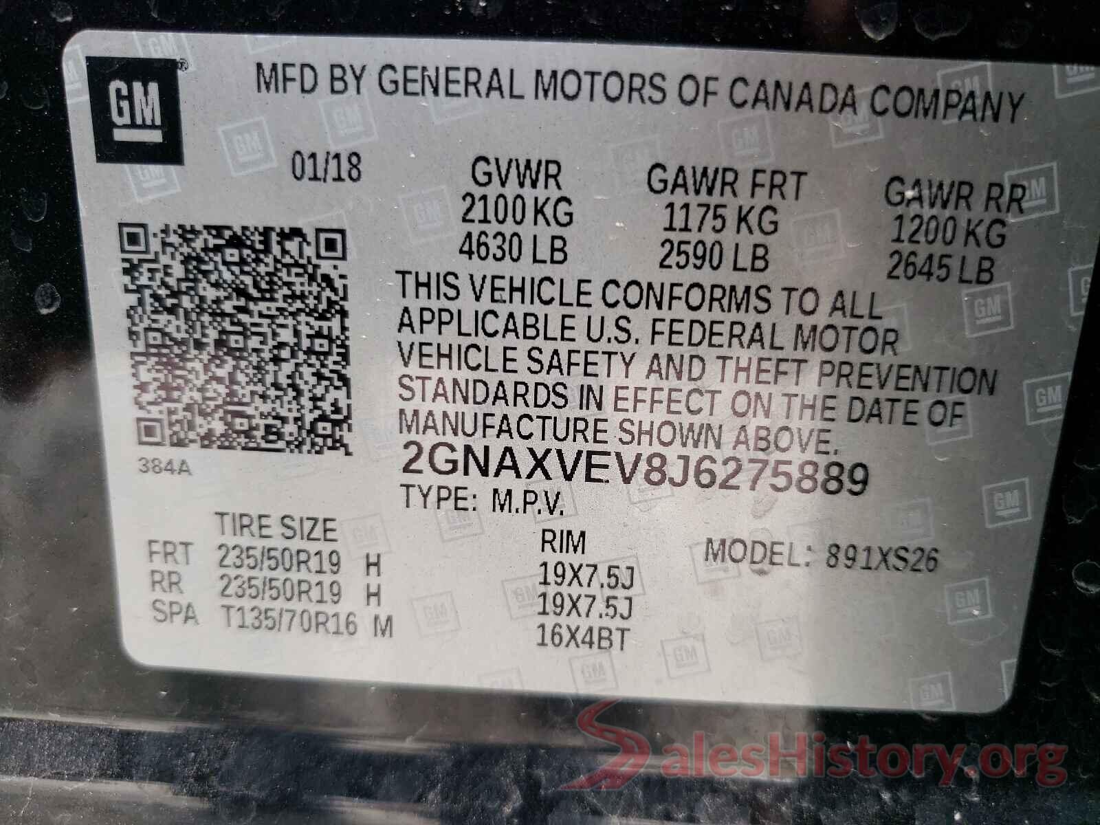 2GNAXVEV8J6275889 2018 CHEVROLET EQUINOX