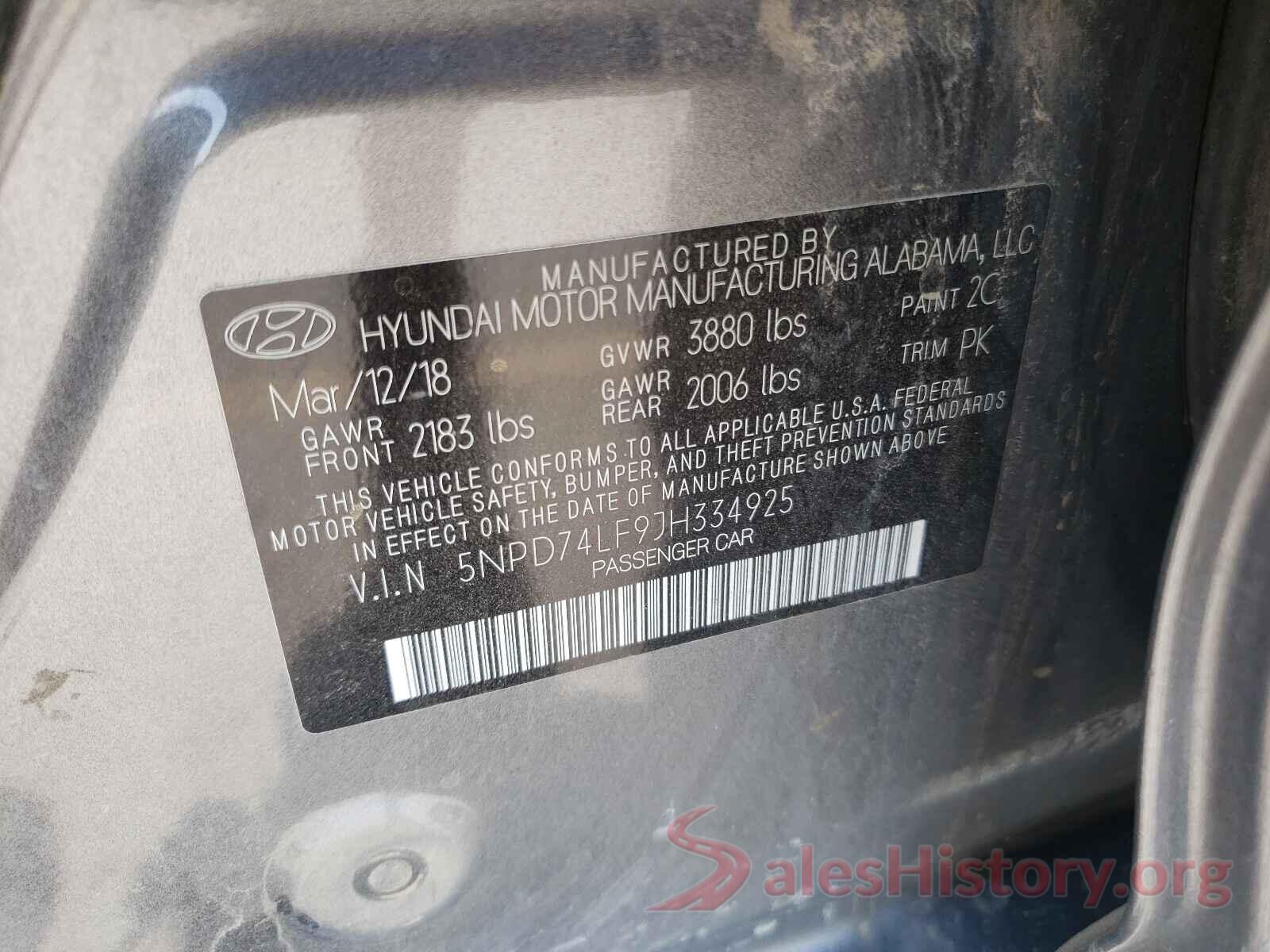 5NPD74LF9JH334925 2018 HYUNDAI ELANTRA