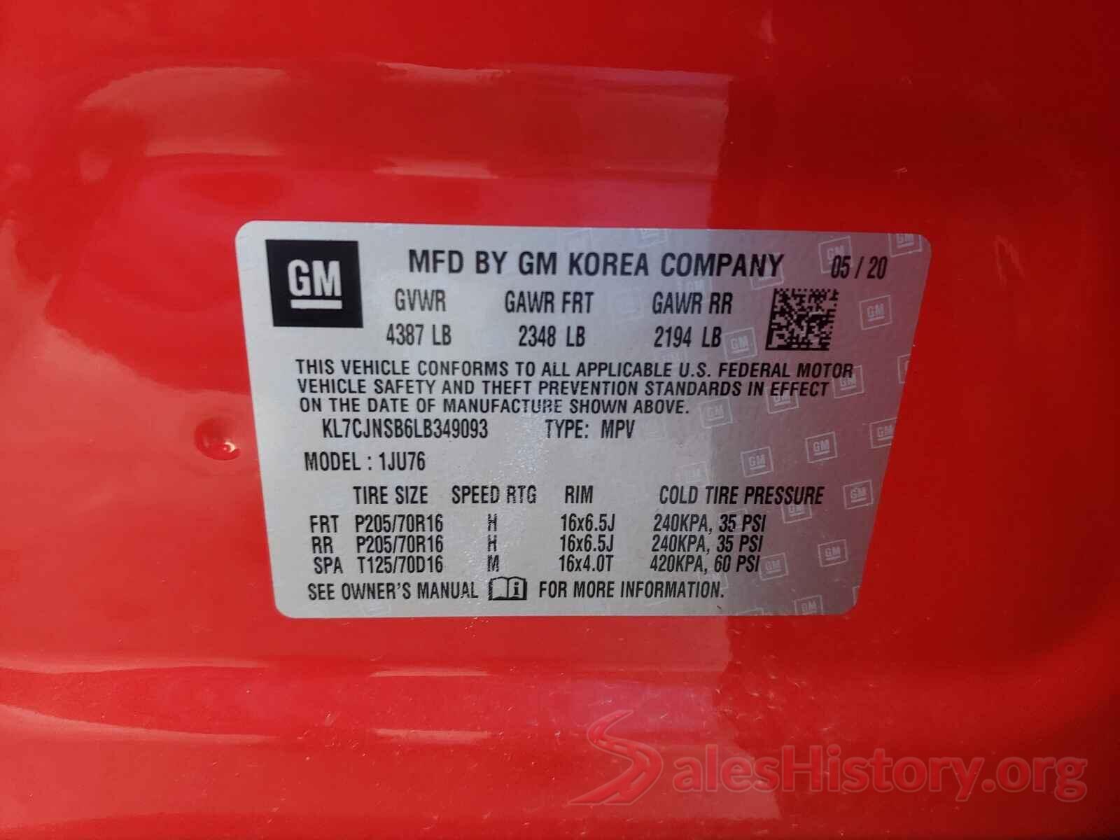 KL7CJNSB6LB349093 2020 CHEVROLET TRAX