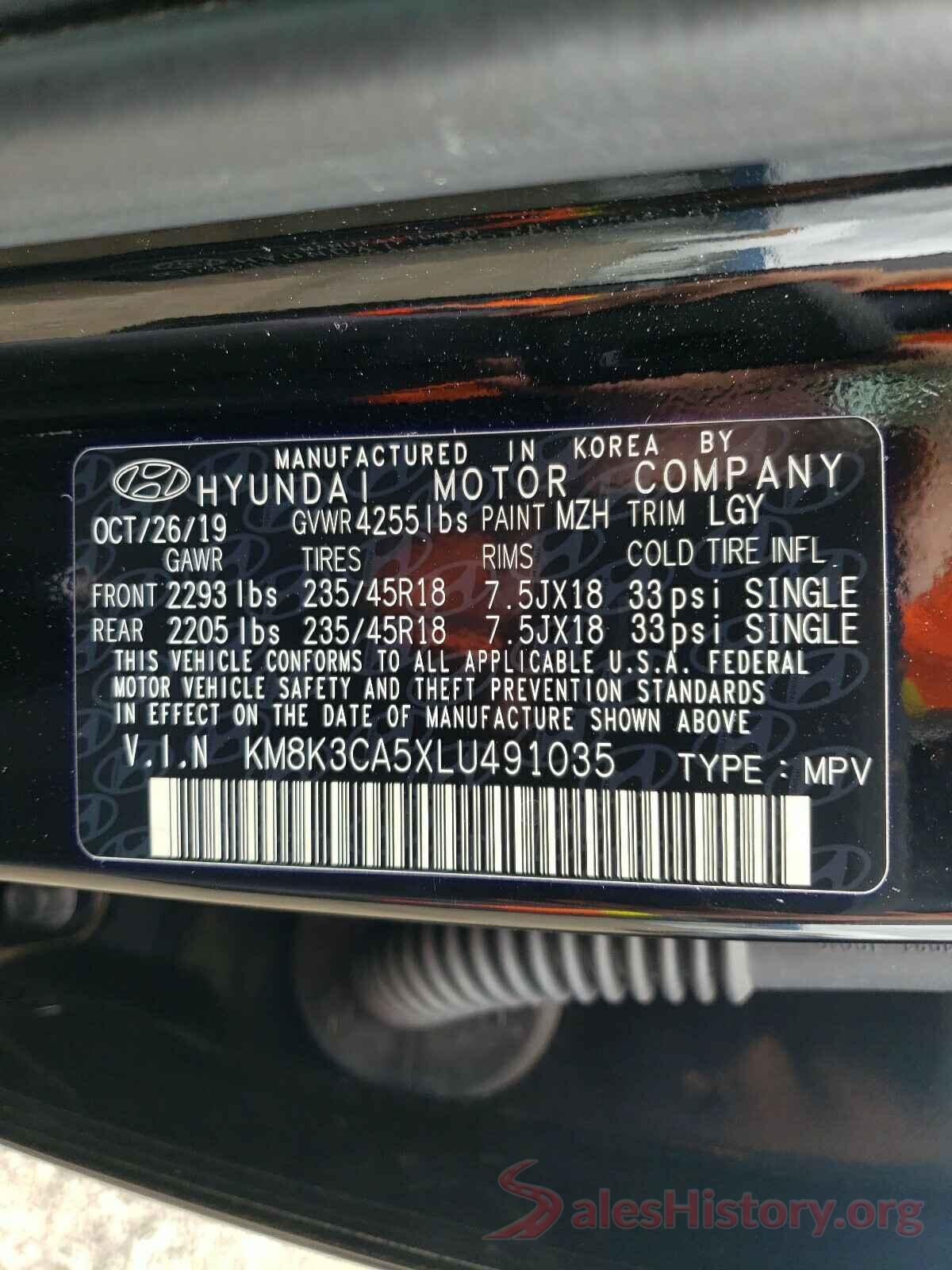 KM8K3CA5XLU491035 2020 HYUNDAI KONA