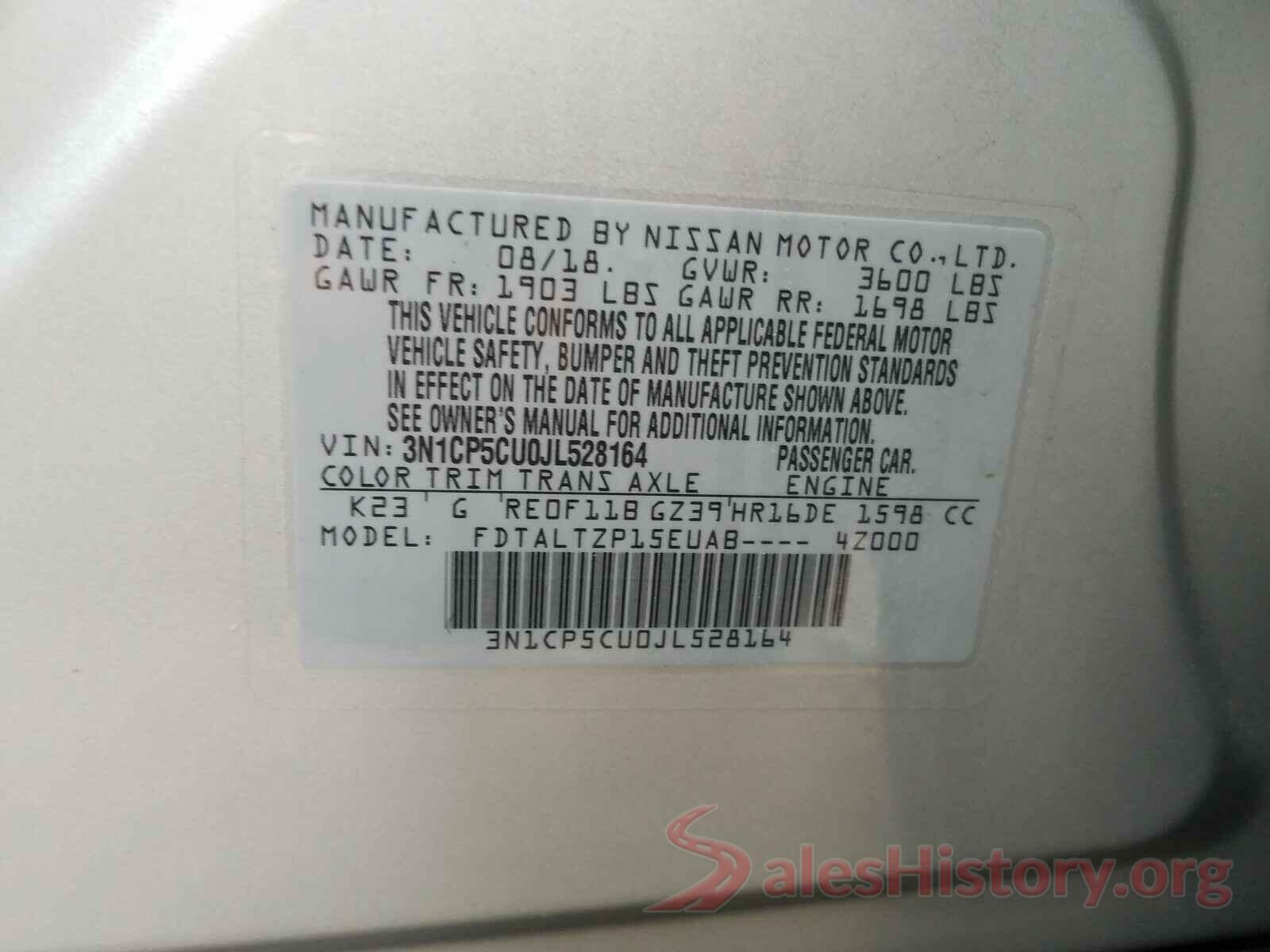 3N1CP5CU0JL528164 2018 NISSAN KICKS