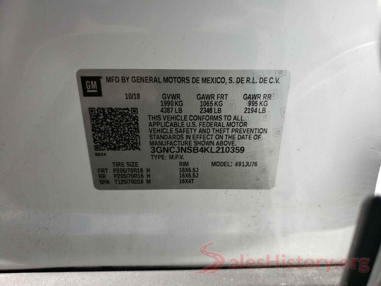 3GNCJNSB4KL210359 2019 CHEVROLET TRAX