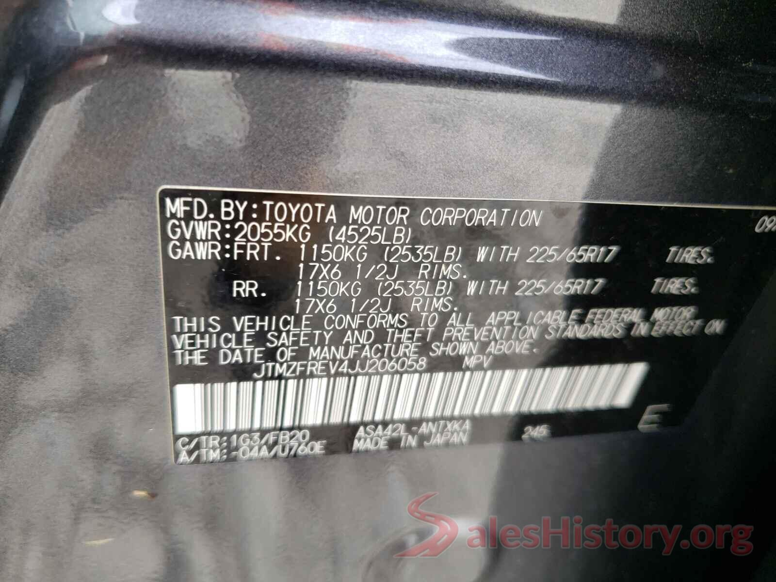 JTMZFREV4JJ206058 2018 TOYOTA RAV4