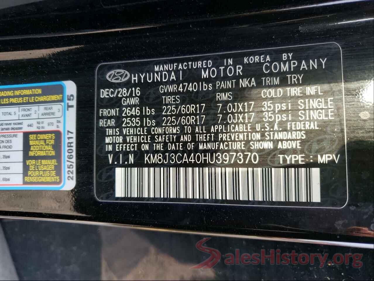 KM8J3CA40HU397370 2017 HYUNDAI TUCSON